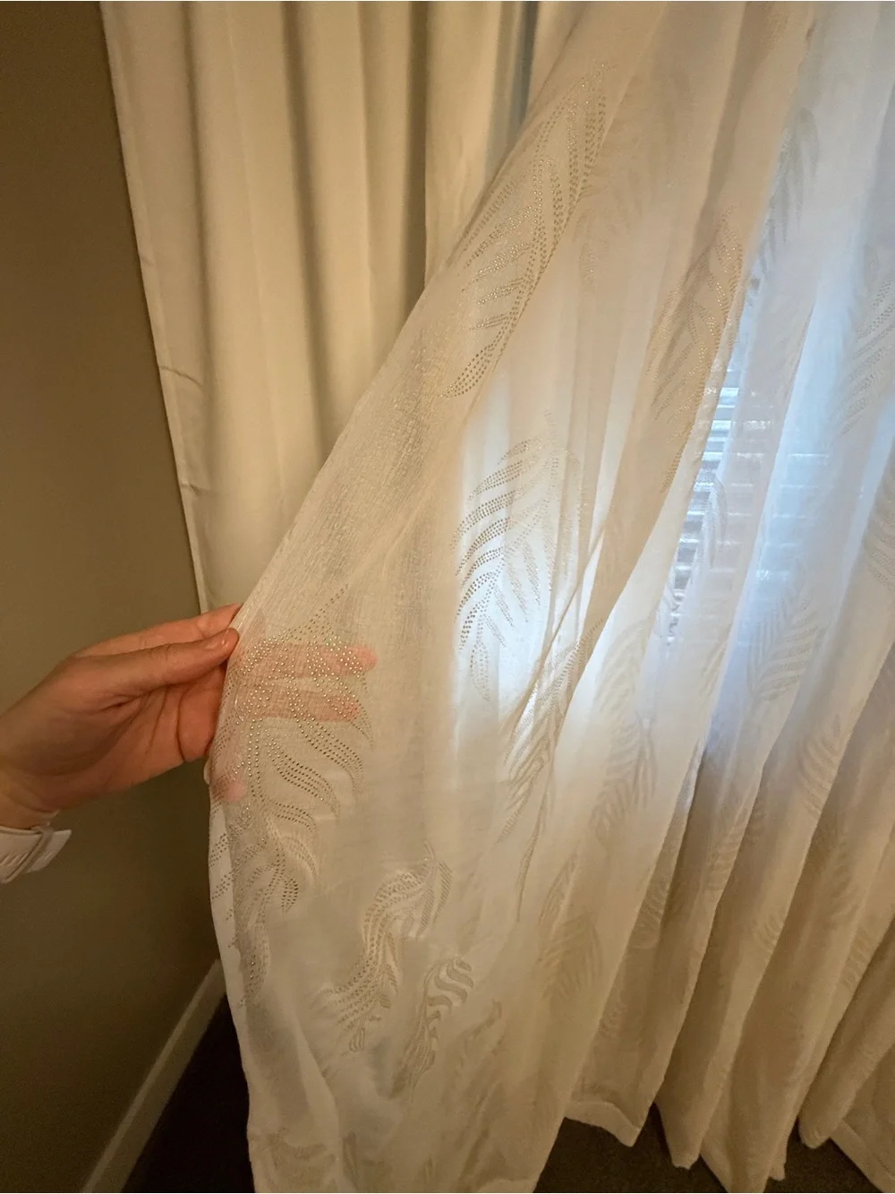 Elegant White Curtains Set- full wall worth, solid sheer and accented 12 panels